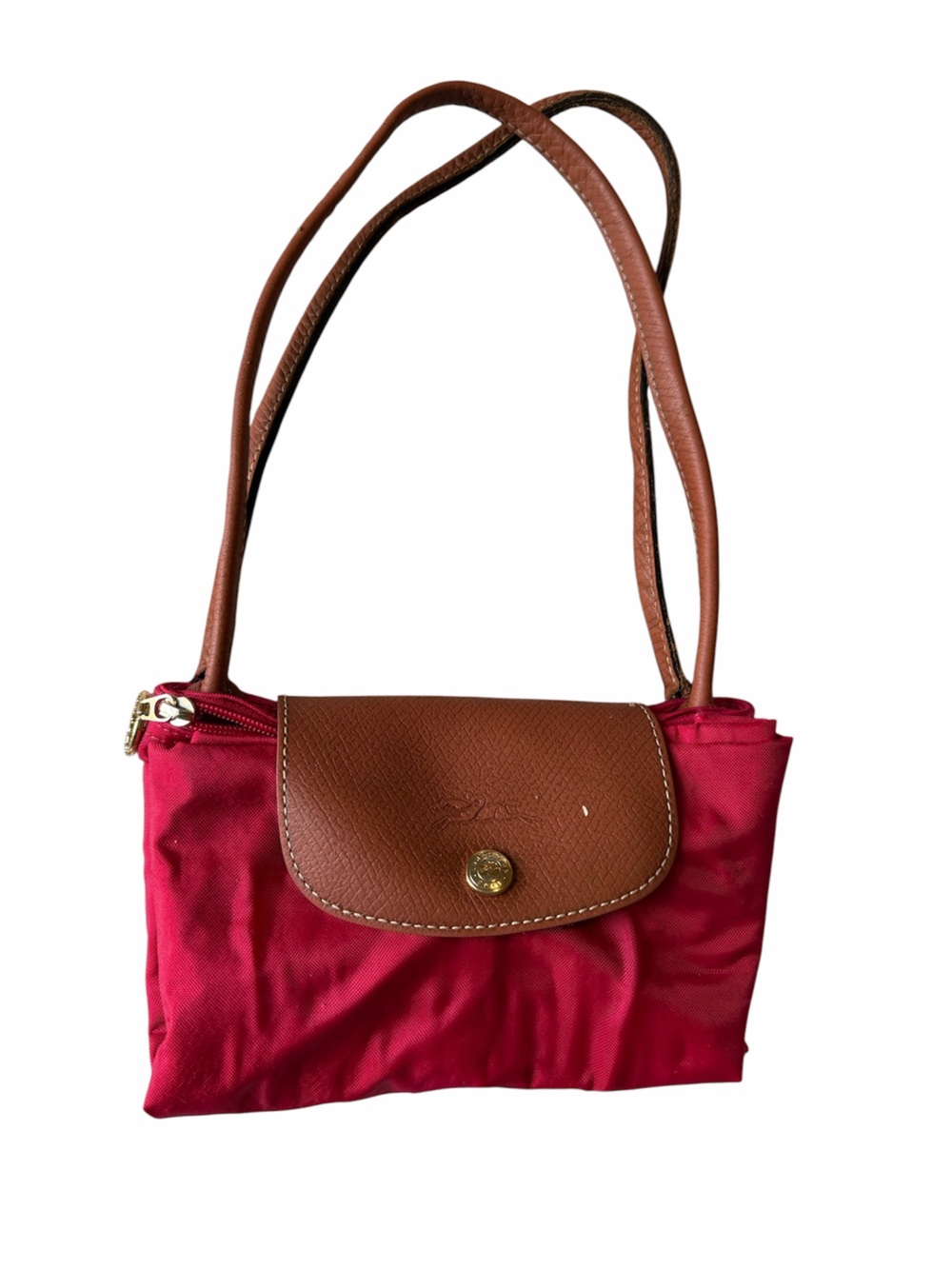 LONGCHAMP Red Small LEATHER LE PLIAGE SATCHEL BAG